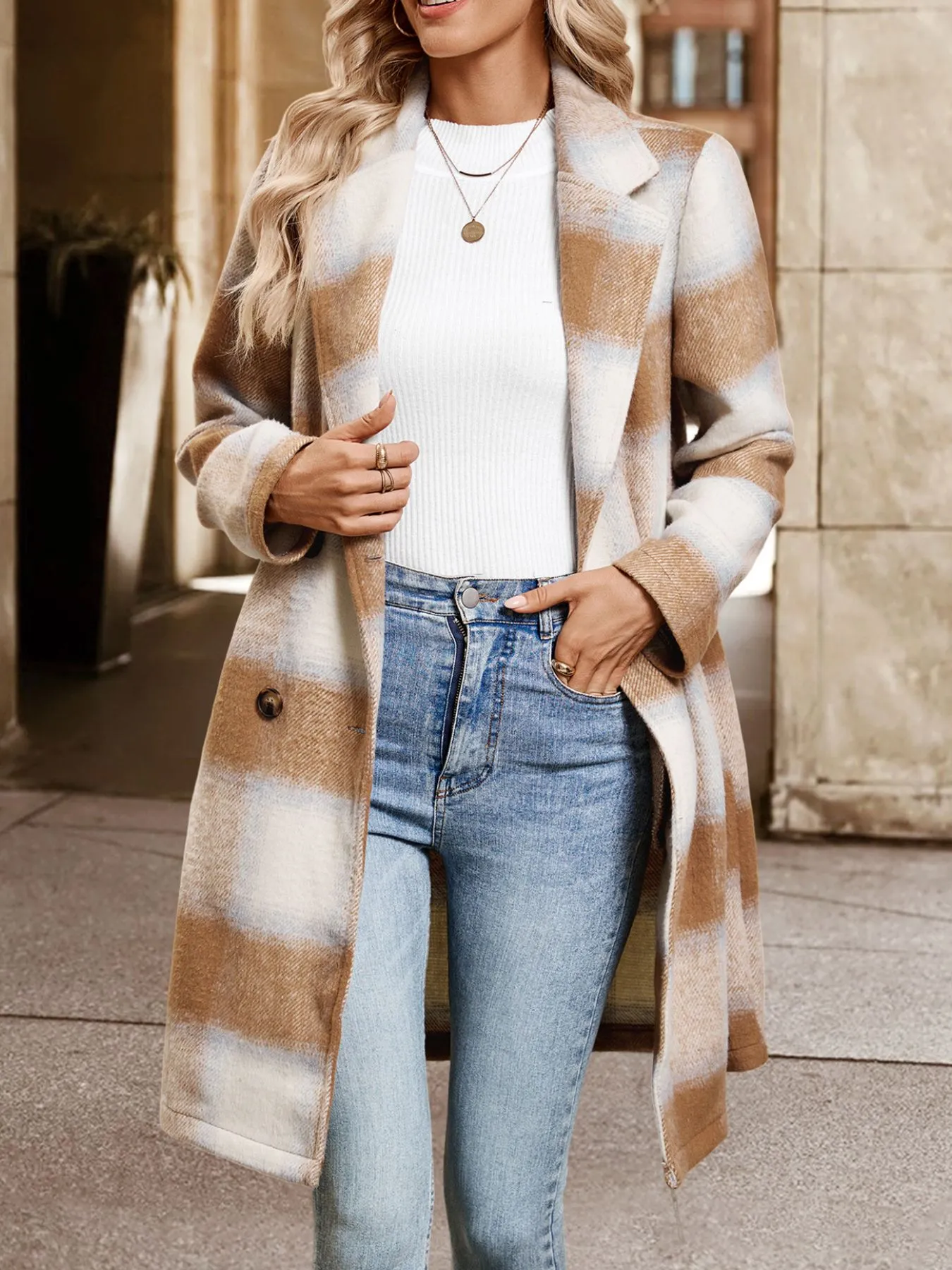Plaid Wool Blend Longline Jacket - Image 5