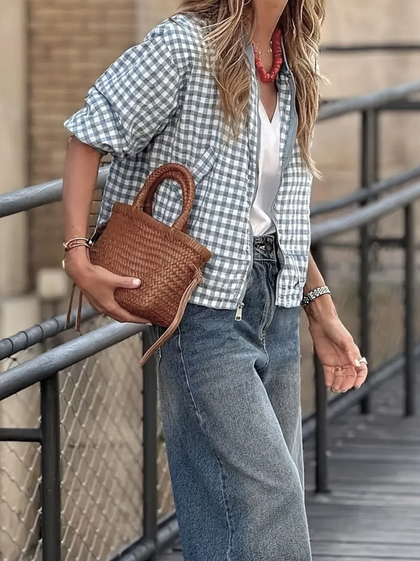 Plaid Zip Up Long Sleeve Jacket - Image 10