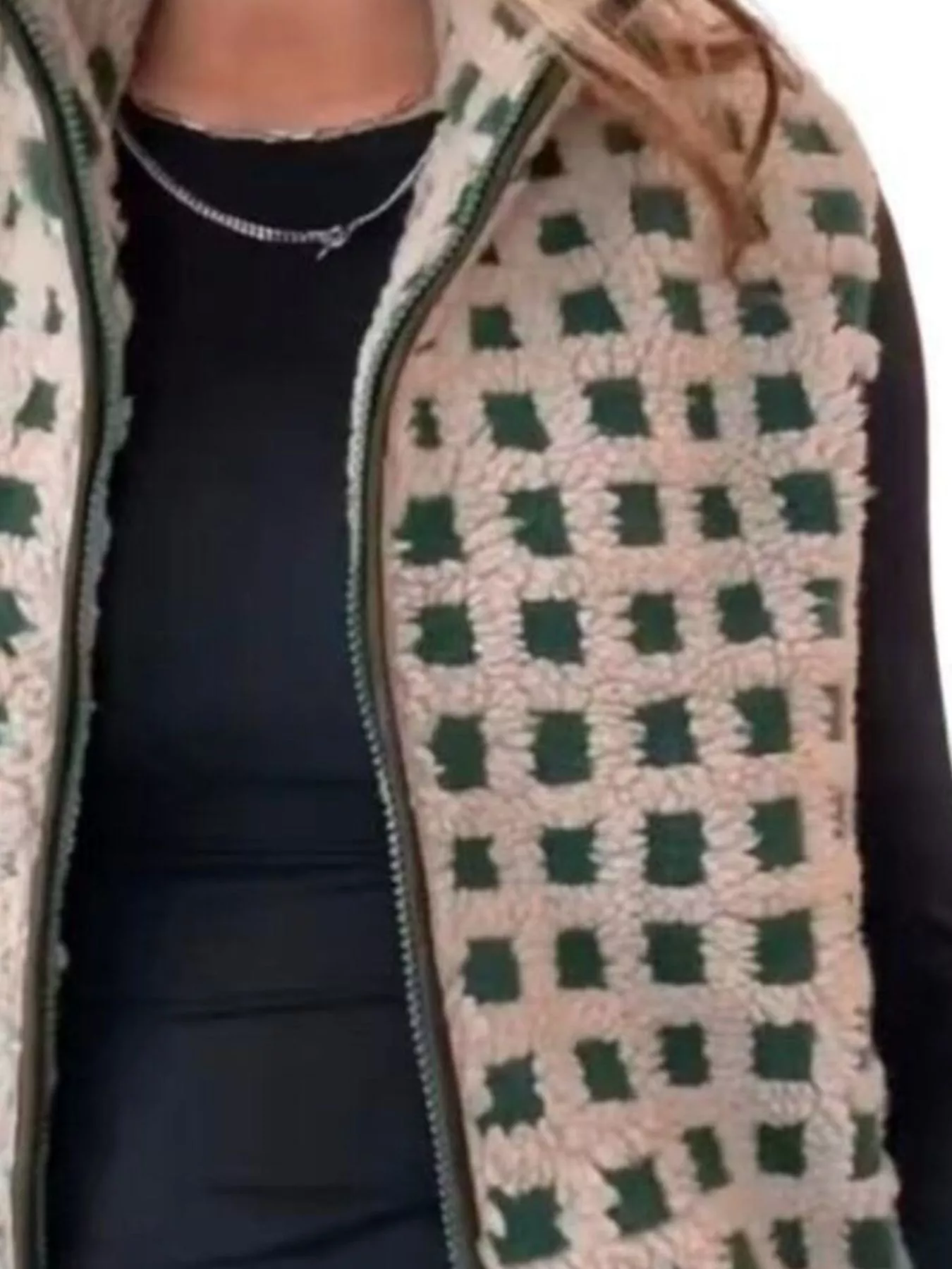 Plaid Zip Up Vest Coat - Image 12