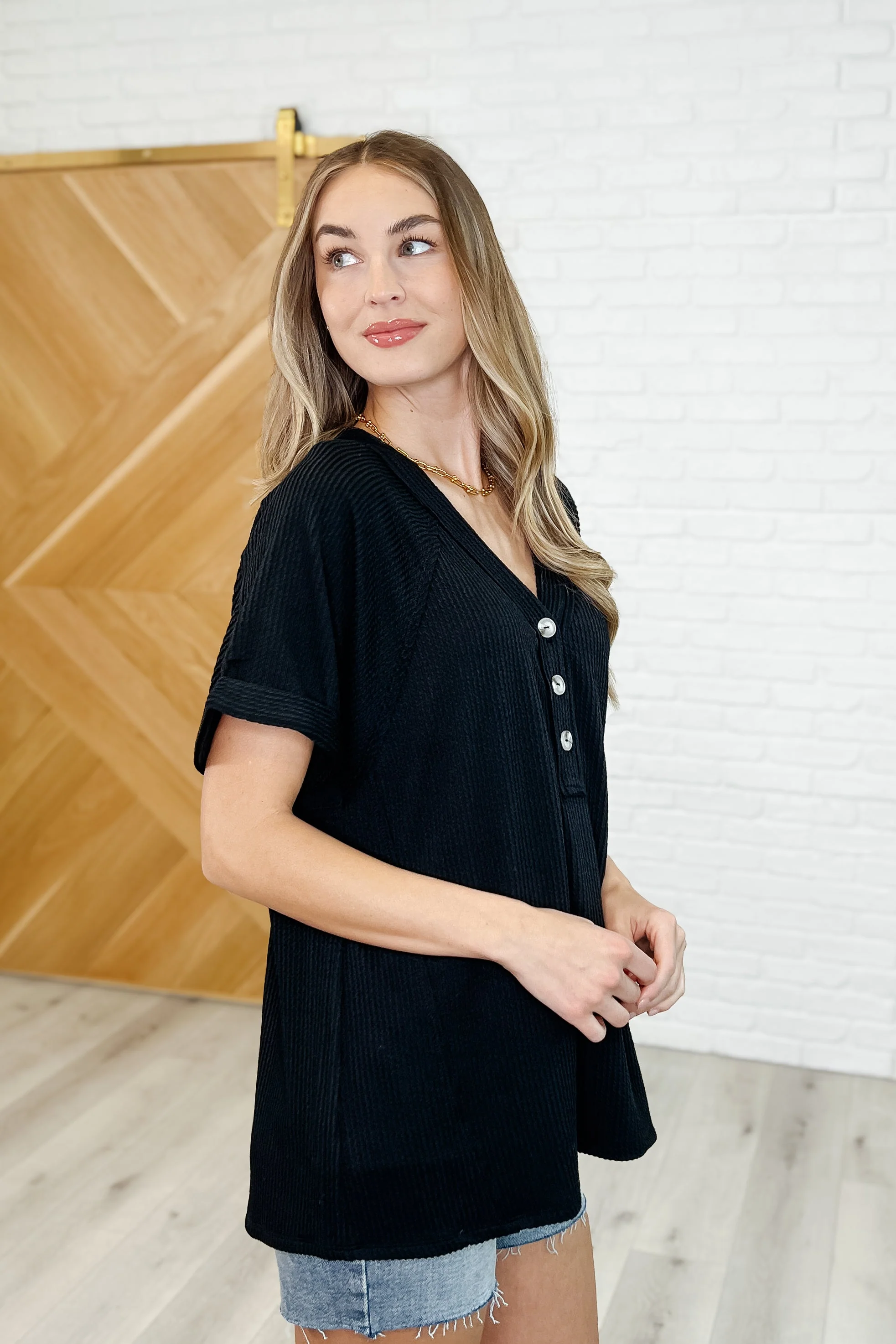 Plain and Sassy V-Neck Tee in Black - Image 2