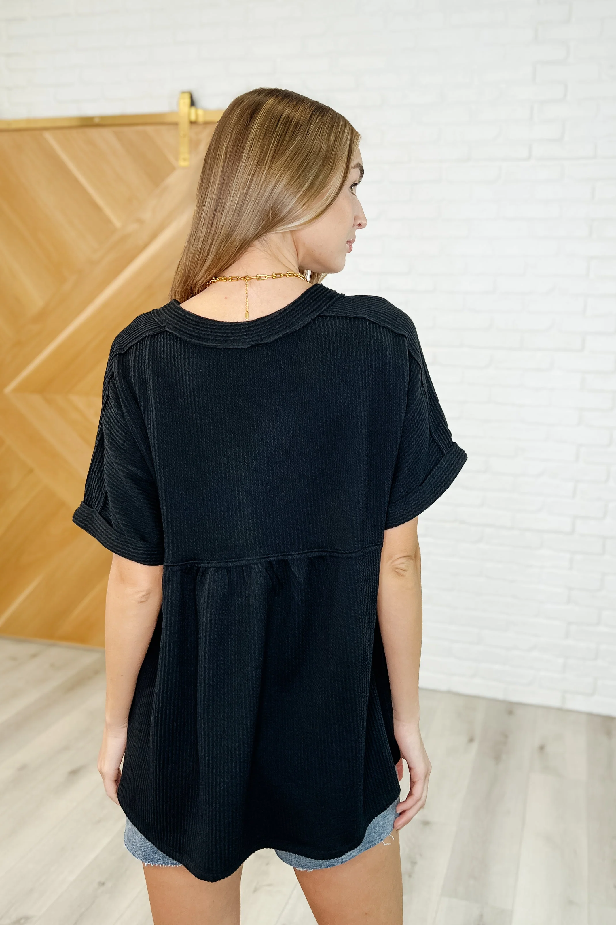 Plain and Sassy V-Neck Tee in Black - Image 4