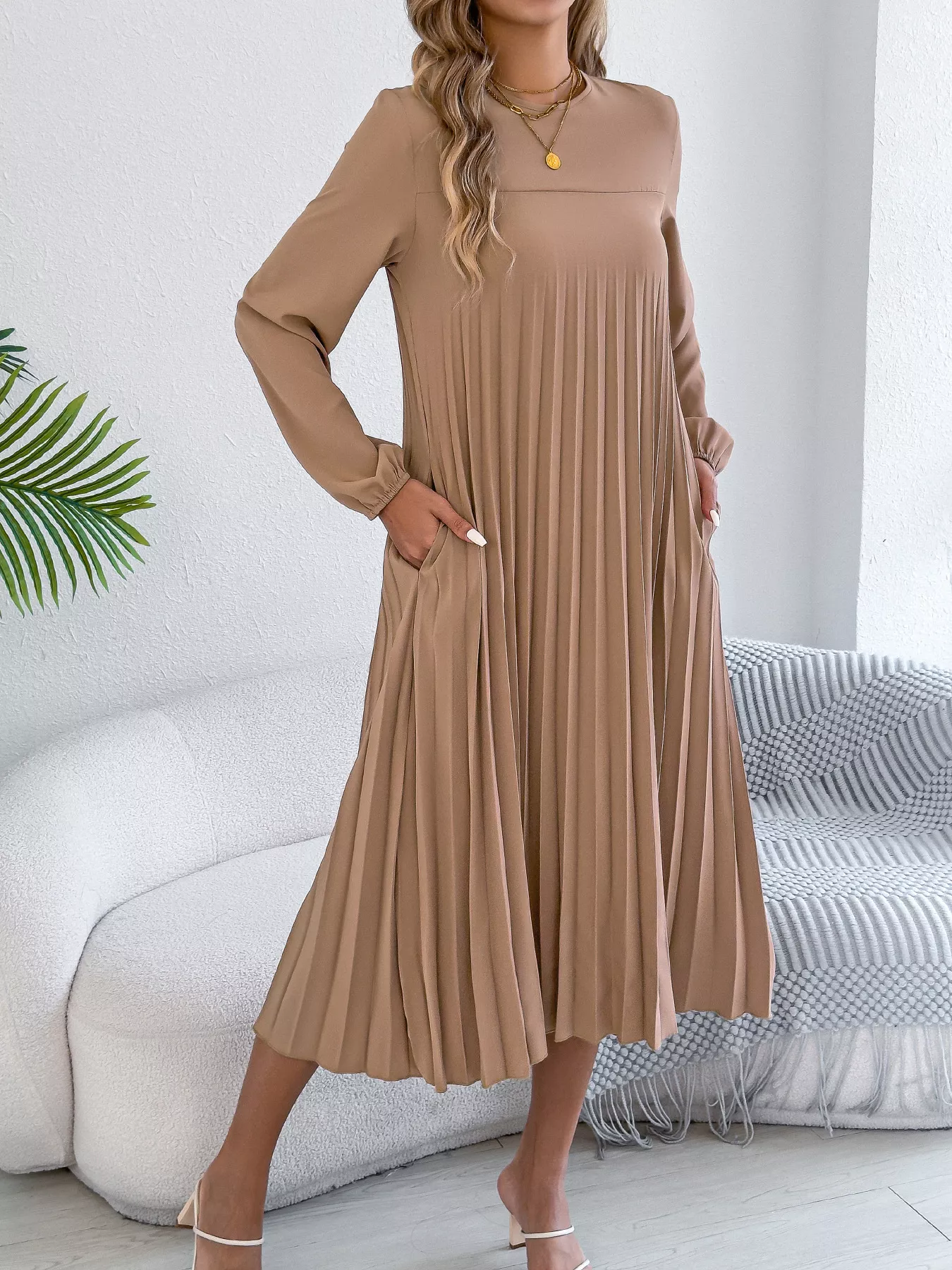 Pleated A-Line Midi Dress - Image 2