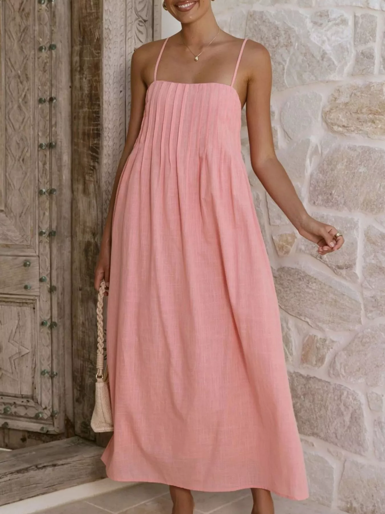 Pleated Bodice Midi Cami Dress - Image 20