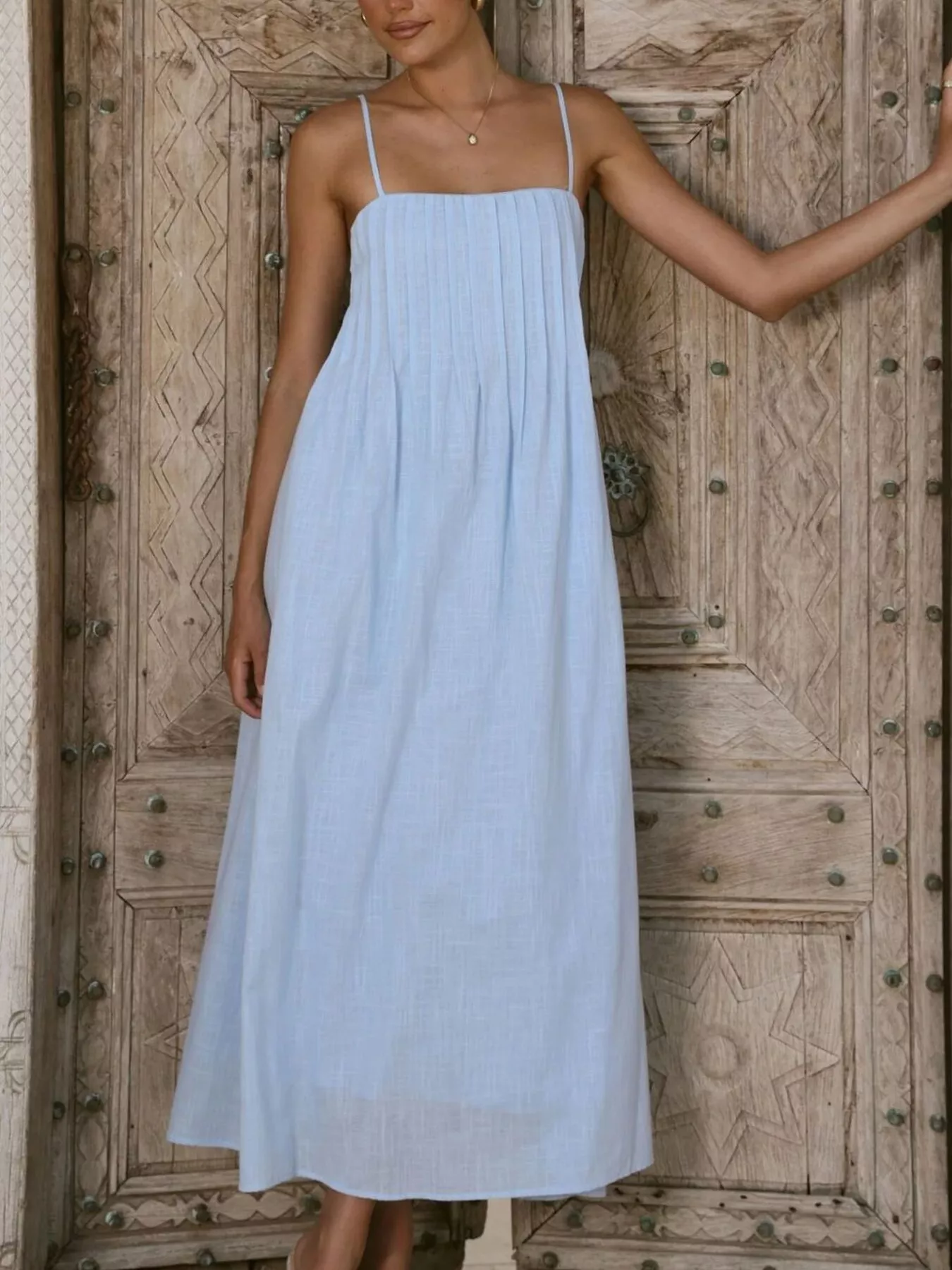 Pleated Bodice Midi Cami Dress - Image 3