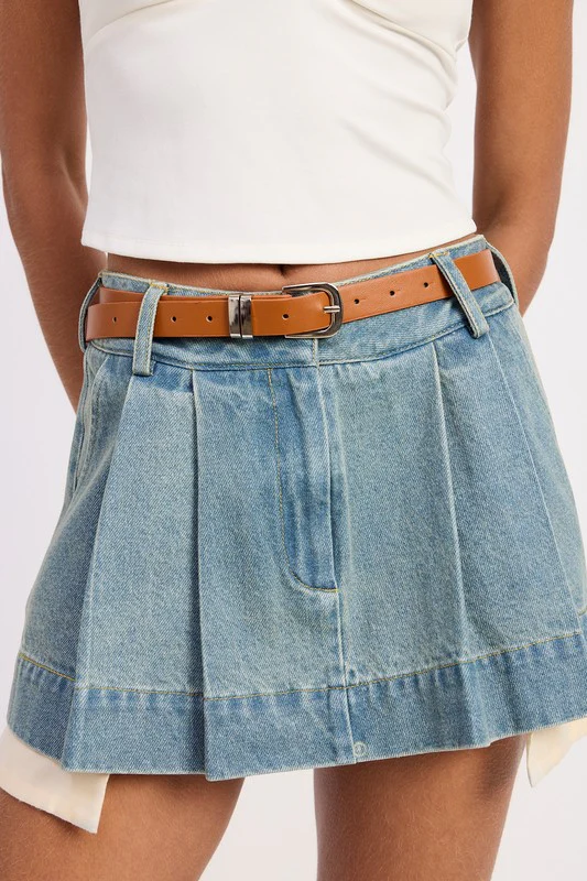 PLEATED DENIM MINI SKIRT WITH CONTRAST HEM DETAIL - Image 3
