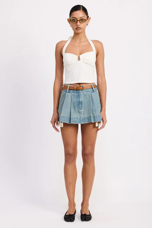 PLEATED DENIM MINI SKIRT WITH CONTRAST HEM DETAIL - Image 5