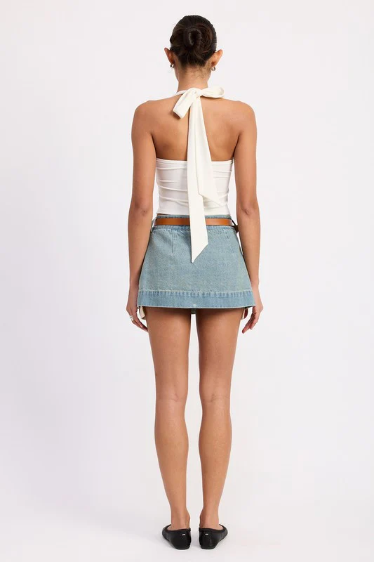 PLEATED DENIM MINI SKIRT WITH CONTRAST HEM DETAIL - Image 7