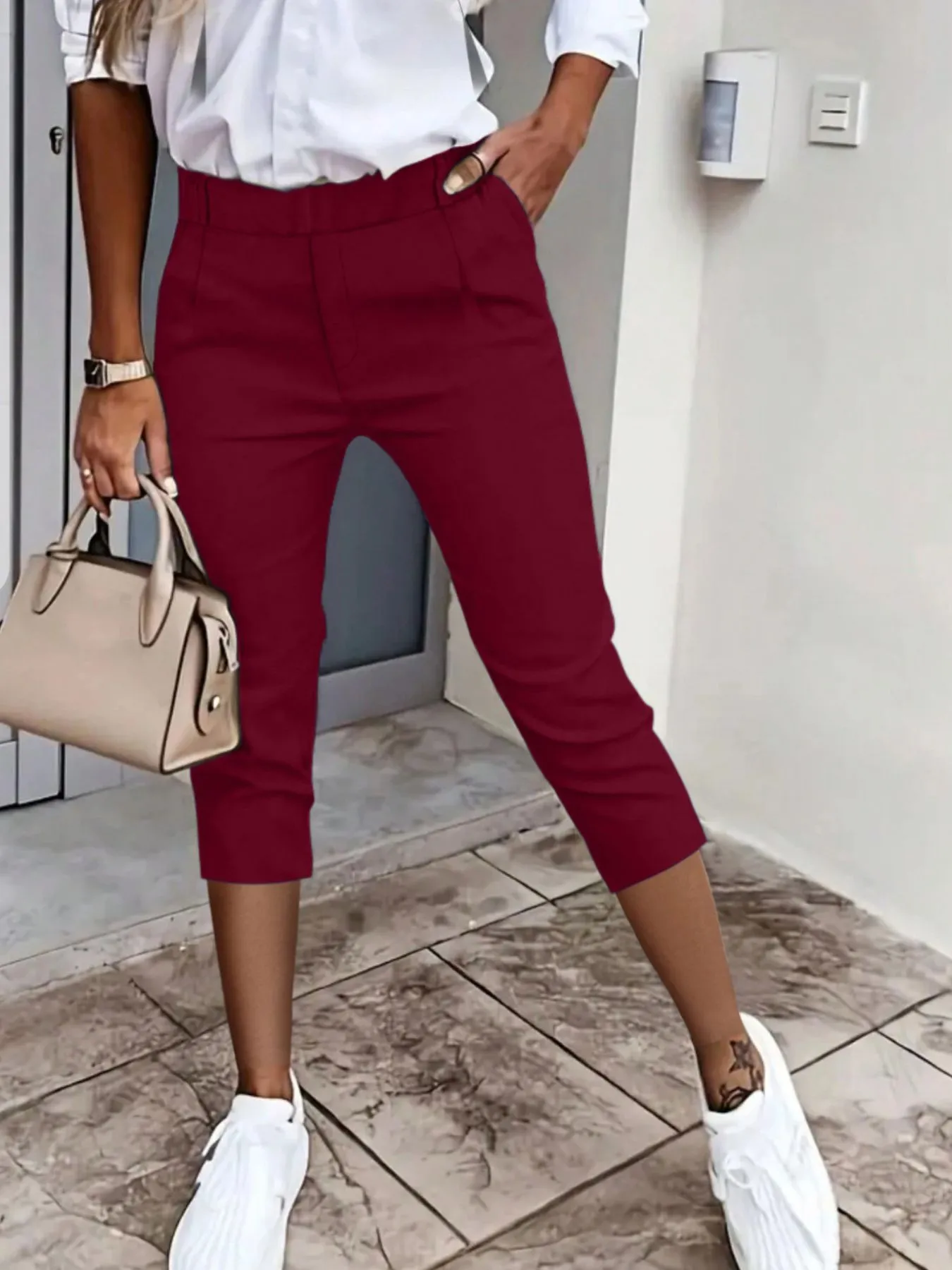 Pleated Detail Pants with Pockets - Image 9