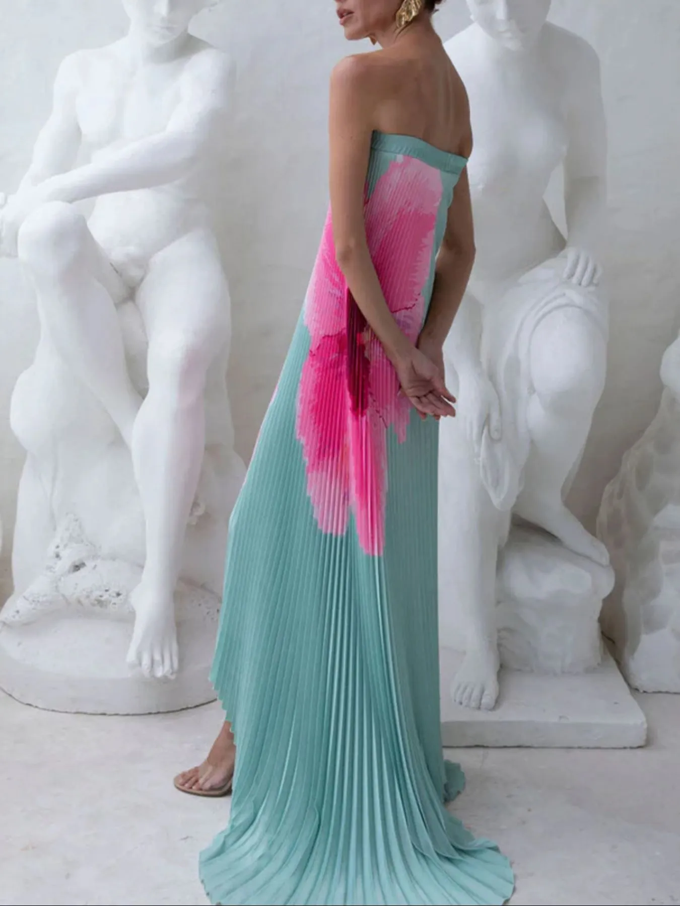 Pleated Printed Tube Floor Length Dress - Image 2