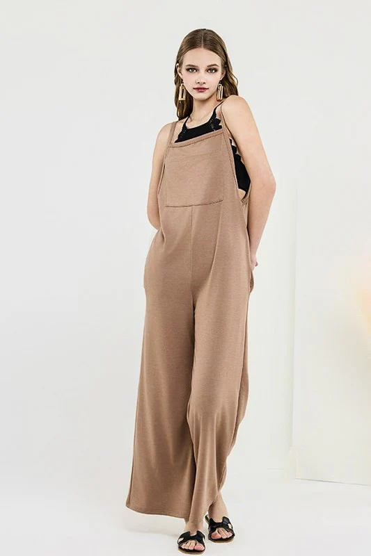 Plus Boho Terry Wide Leg Jumpsuits with Pocket - Image 4