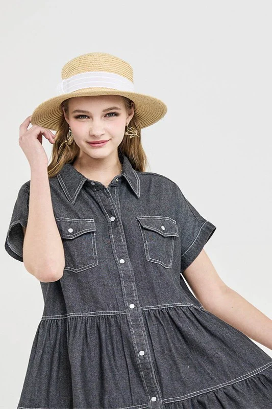 Plus ButtonDown Tiered Babydoll Denim Shirt Dress - Image 10