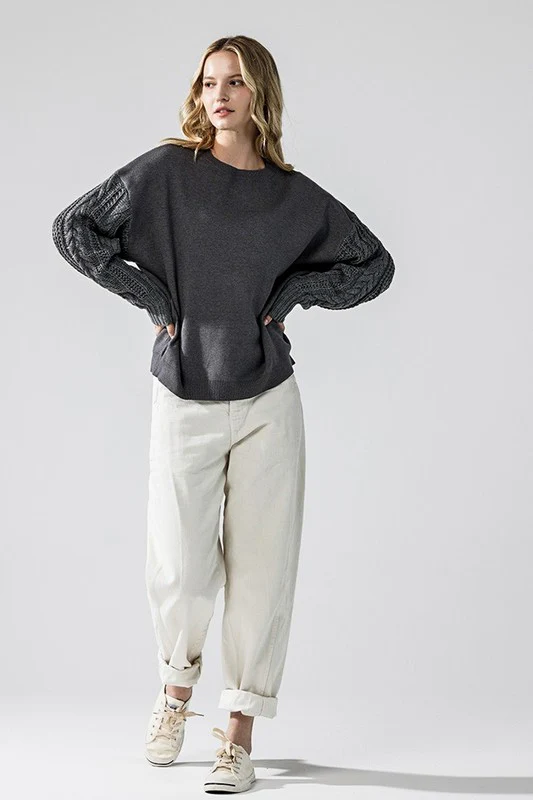 Plus Cozy Solid Body Contrast Cable Knit Sweater - Image 11