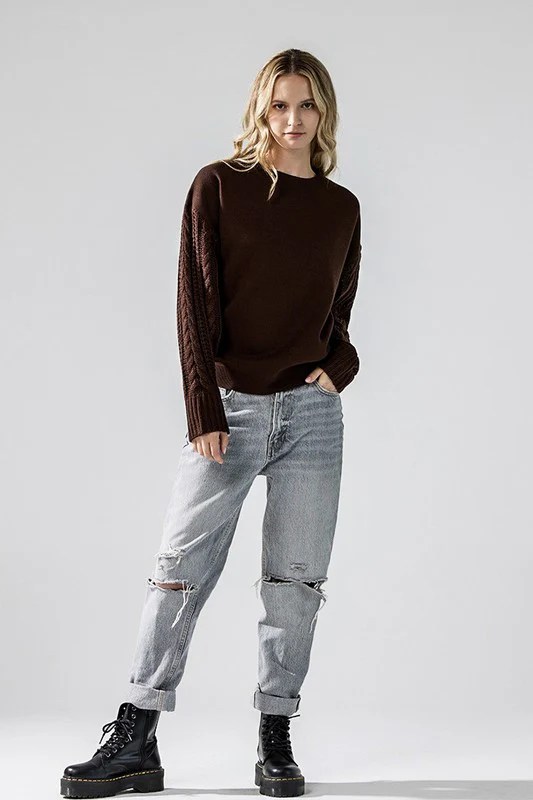 Plus Cozy Solid Body Contrast Cable Knit Sweater - Image 17