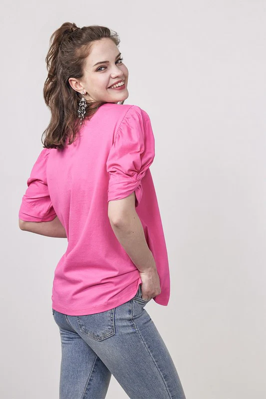 Plus Knotted Puff Sleeve Cotton Knit Top - Image 10