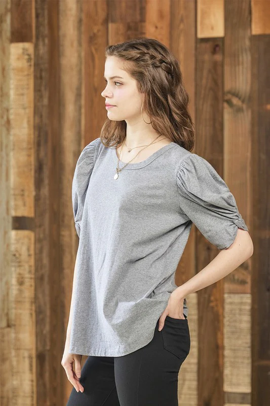Plus Knotted Puff Sleeve Cotton Knit Top - Image 13
