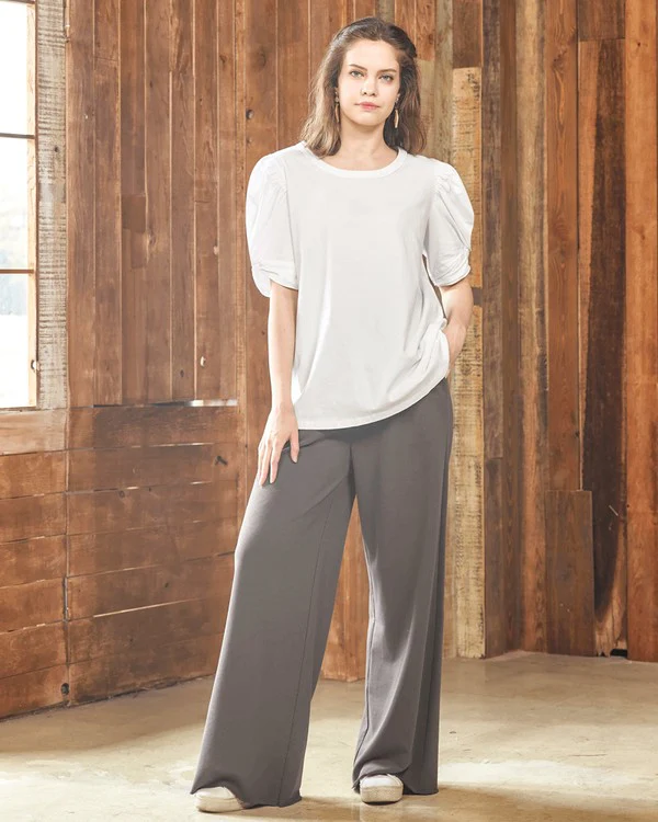 Plus Knotted Puff Sleeve Cotton Knit Top - Image 14