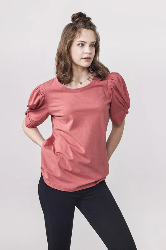 Plus Knotted Puff Sleeve Cotton Knit Top - Image 18