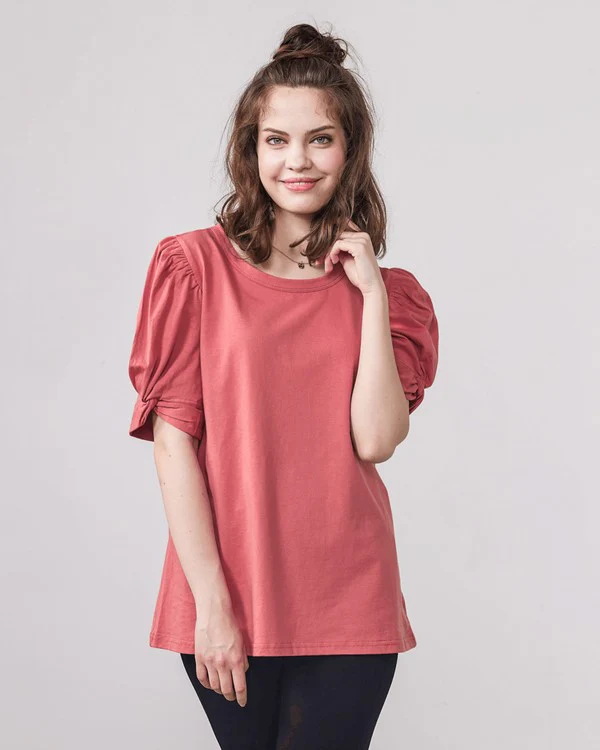 Plus Knotted Puff Sleeve Cotton Knit Top - Image 19