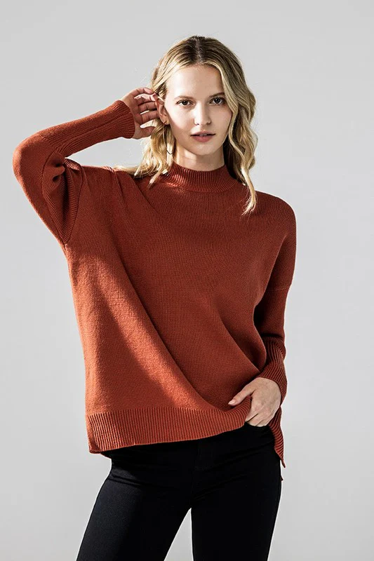 Plus Mock Neck Balloon Sleeve Side Slit Sweater - Image 2