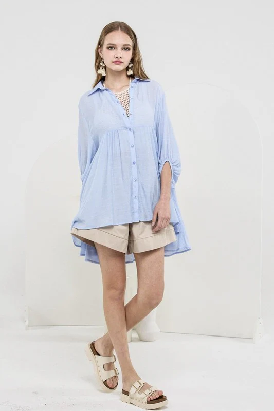 Plus Oversized Button-down Babydoll Tunic Top