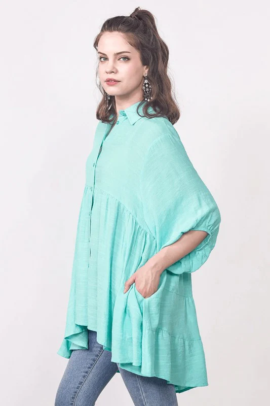 Plus Oversized Button-down Babydoll Tunic Top - Image 6