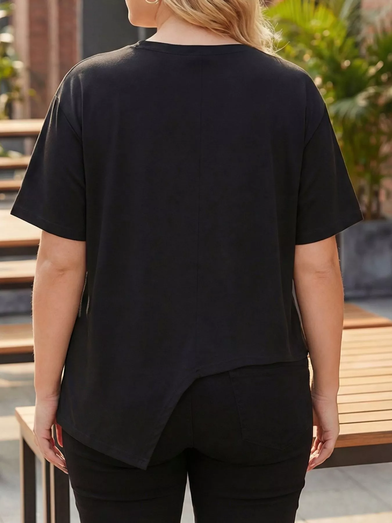 Plus Size Asymmetrical Button Decor Short Sleeve T-Shirt - Image 5