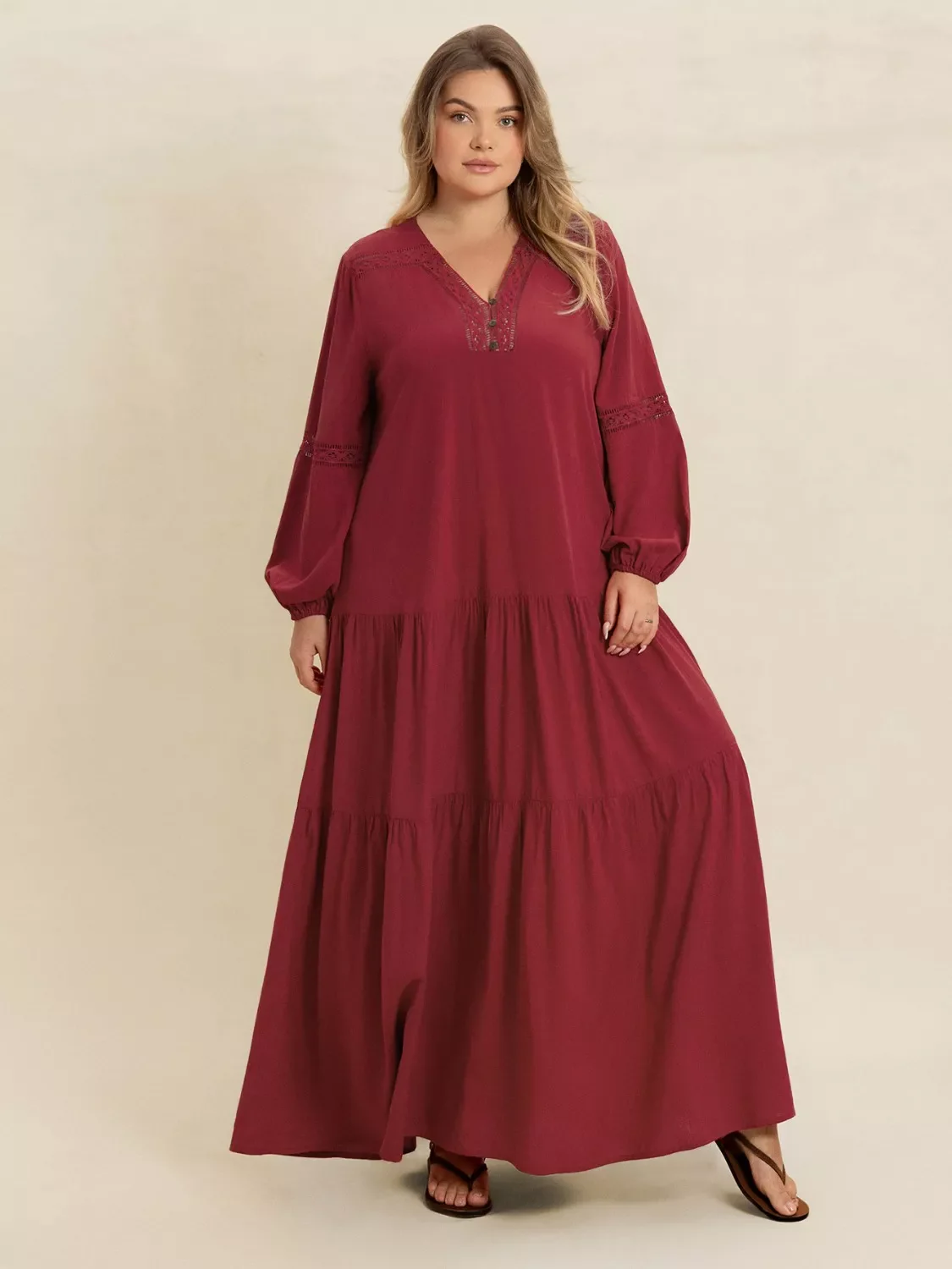 Plus Size Bohemian Tiered Maxi Dress with Balloon Sleeves - Image 13