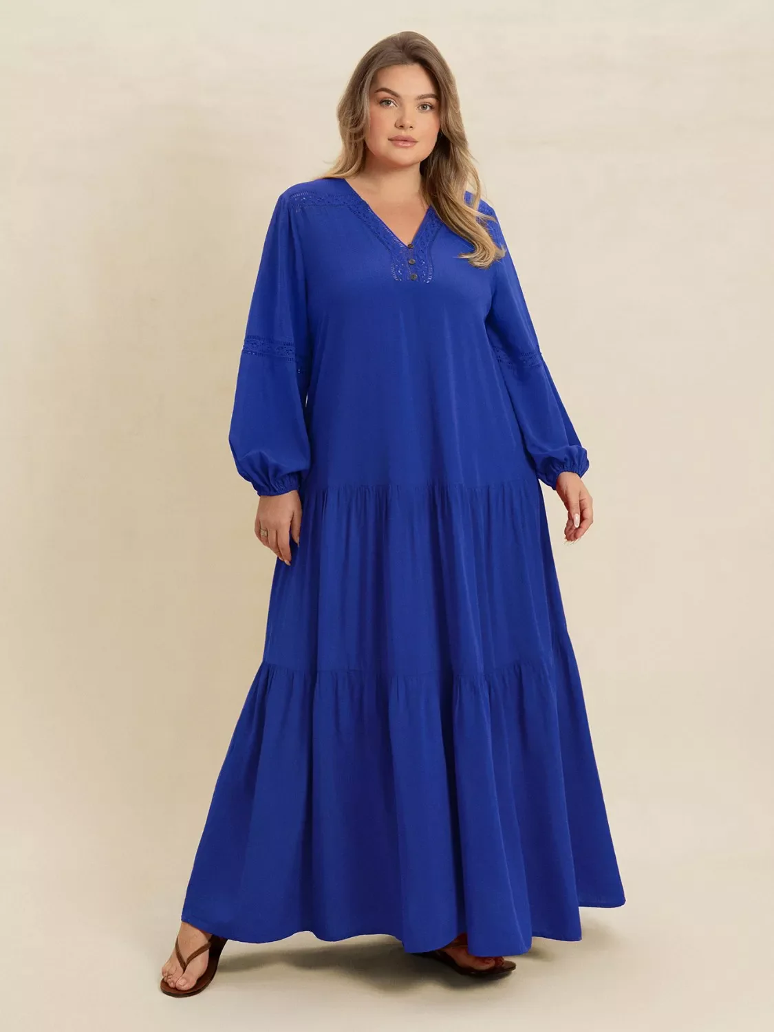 Plus Size Bohemian Tiered Maxi Dress with Balloon Sleeves - Image 27