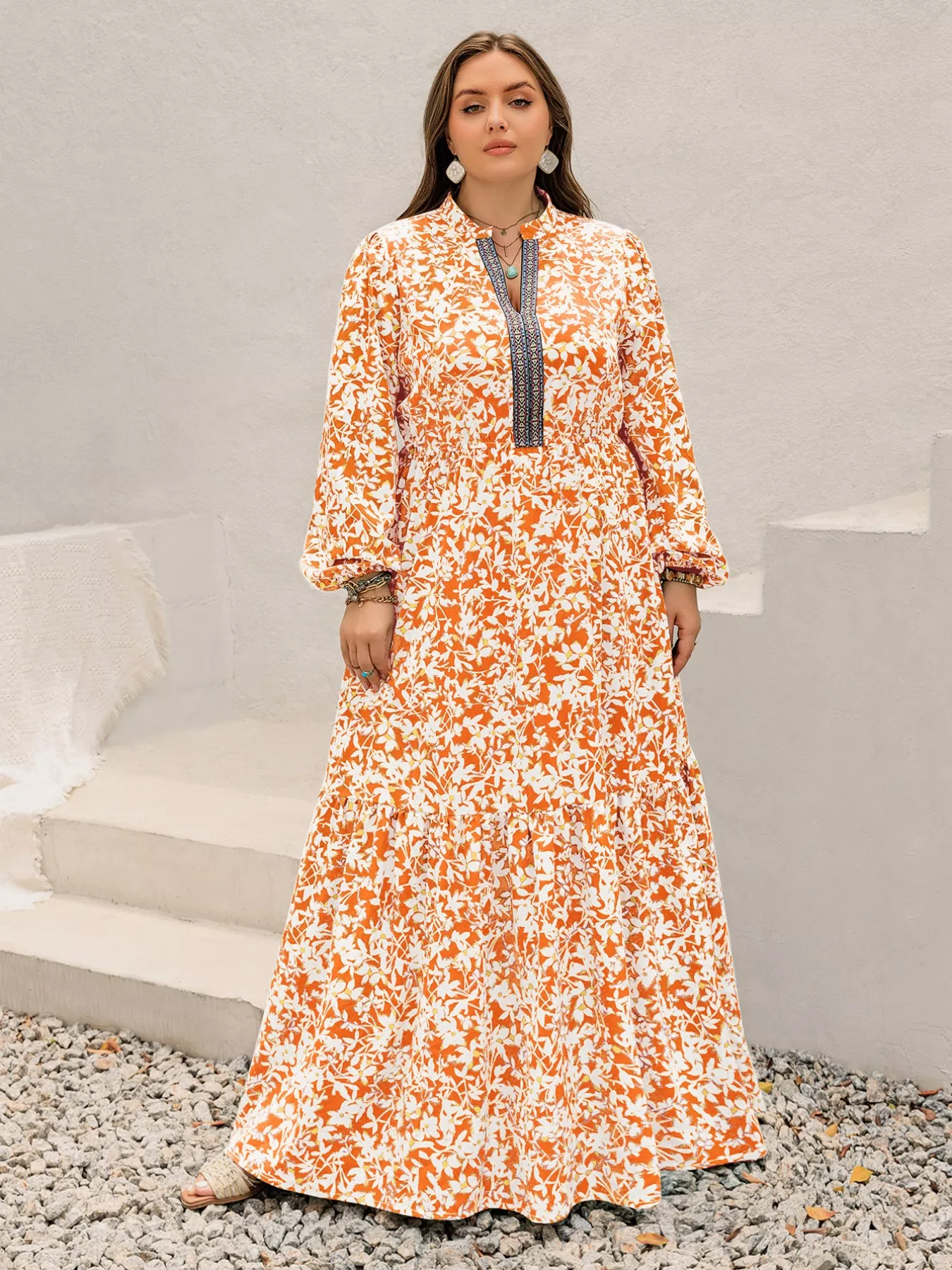 Plus Size Boho Floral Print Maxi Dress - Image 2