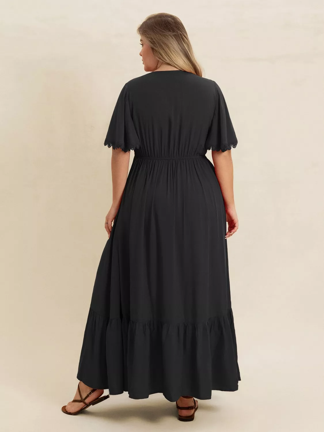 Plus Size Boho Ruffled Maxi Dress with Flutter Sleeves - Image 7