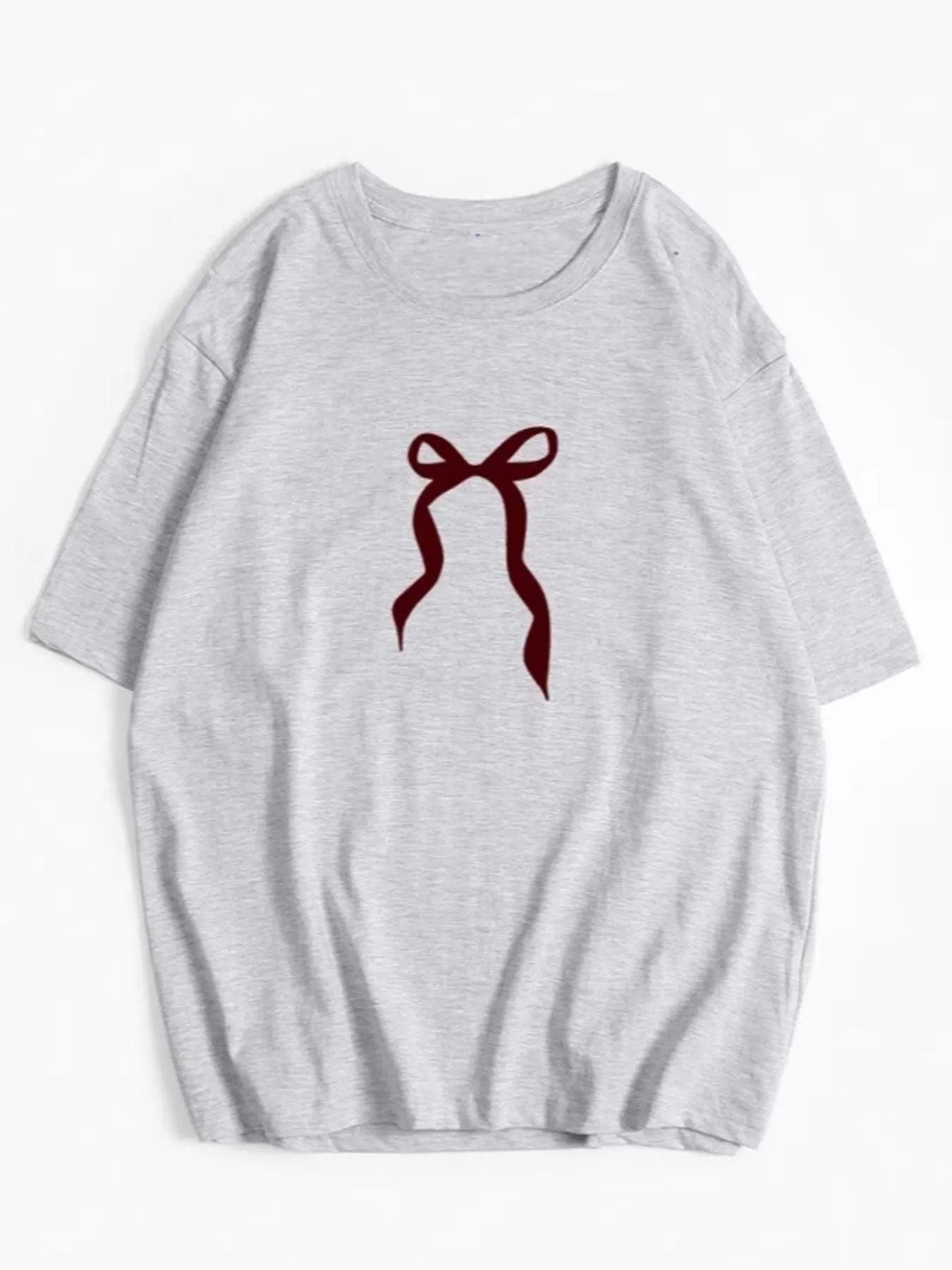 Plus Size Bow Round Neck Short Sleeve T-Shirt - Image 5
