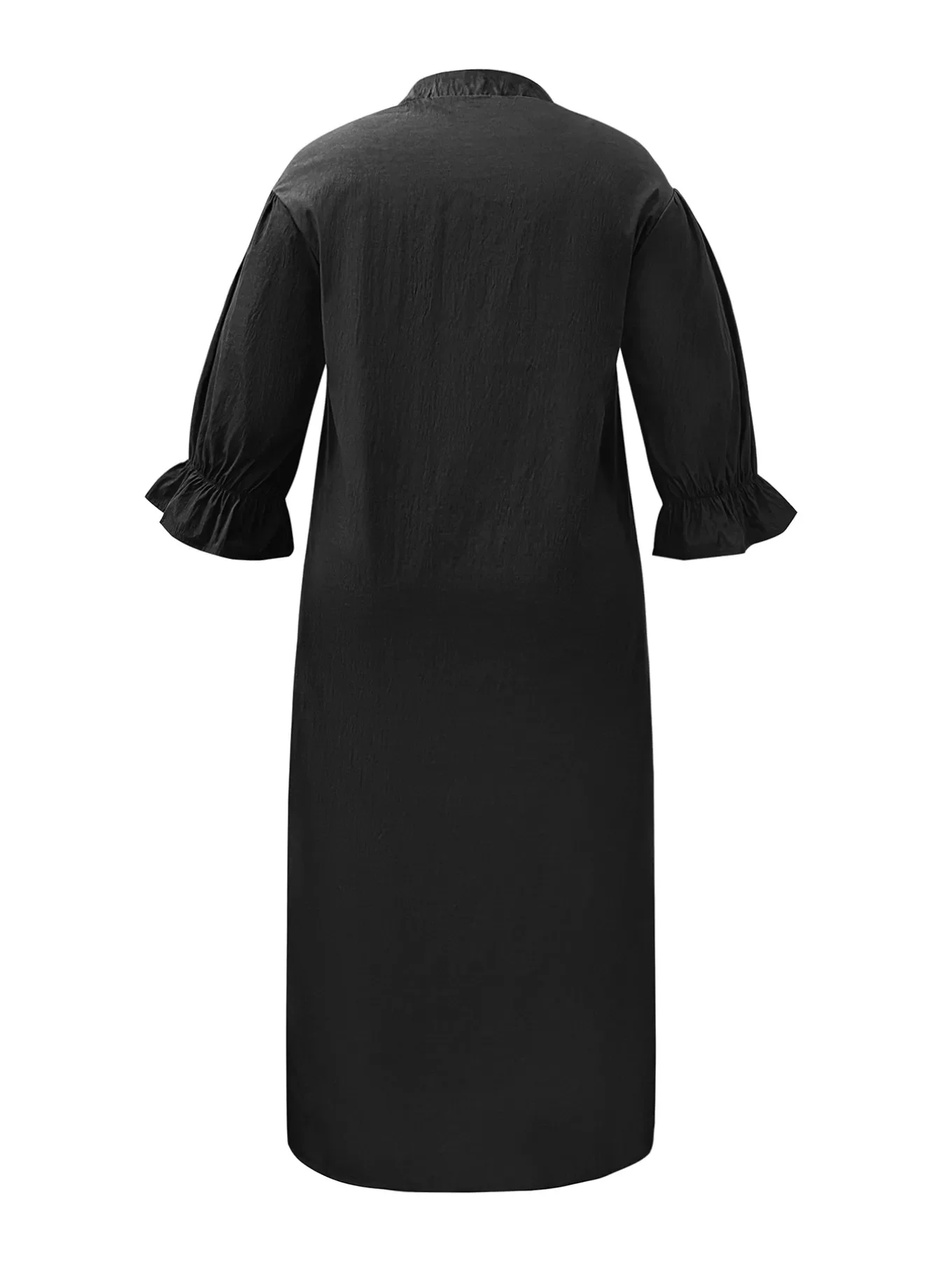 Plus Size Button Front Puff Sleeve Shirt Dress - Image 5
