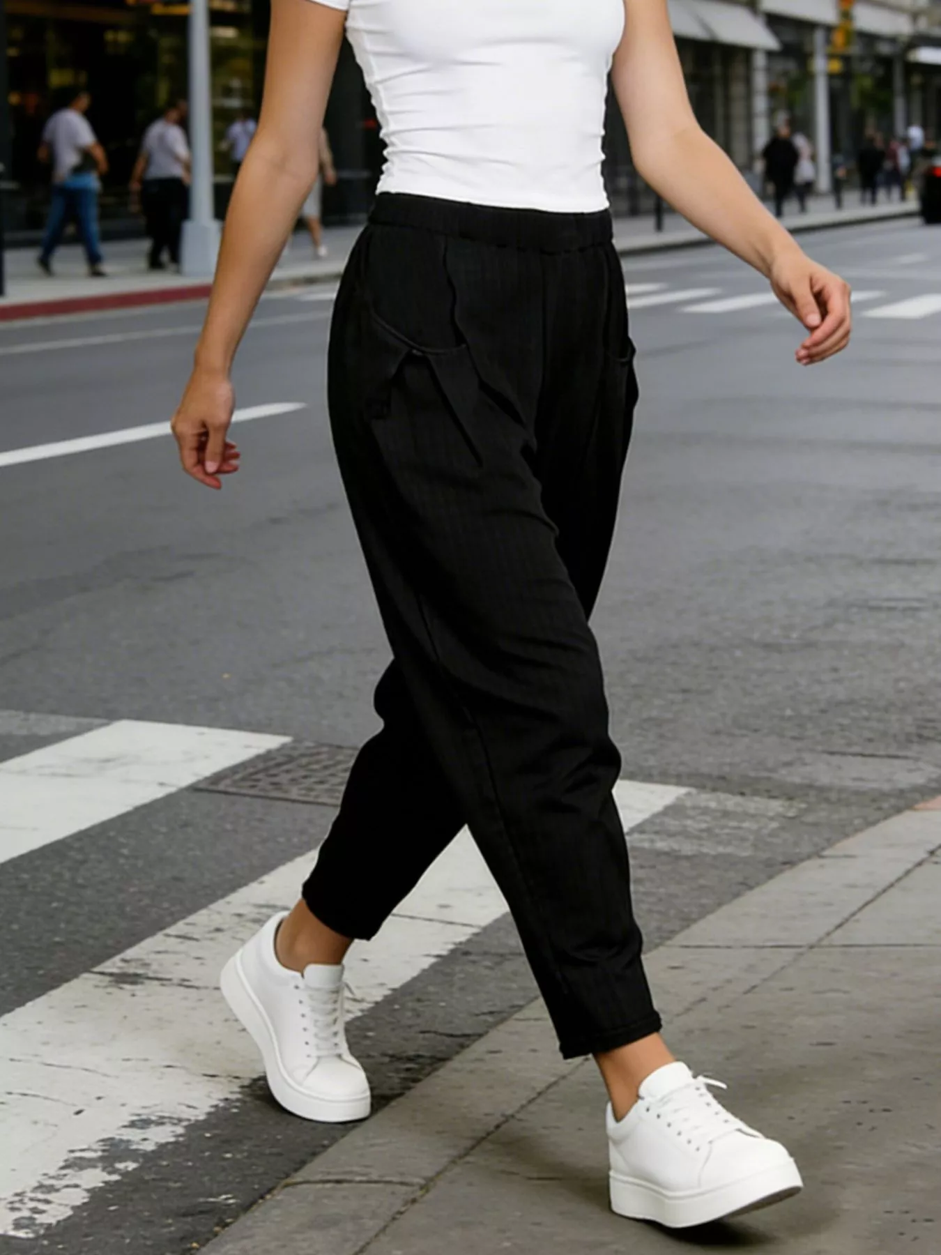 Plus Size Casual Elastic Waist Harem Pants - Image 5