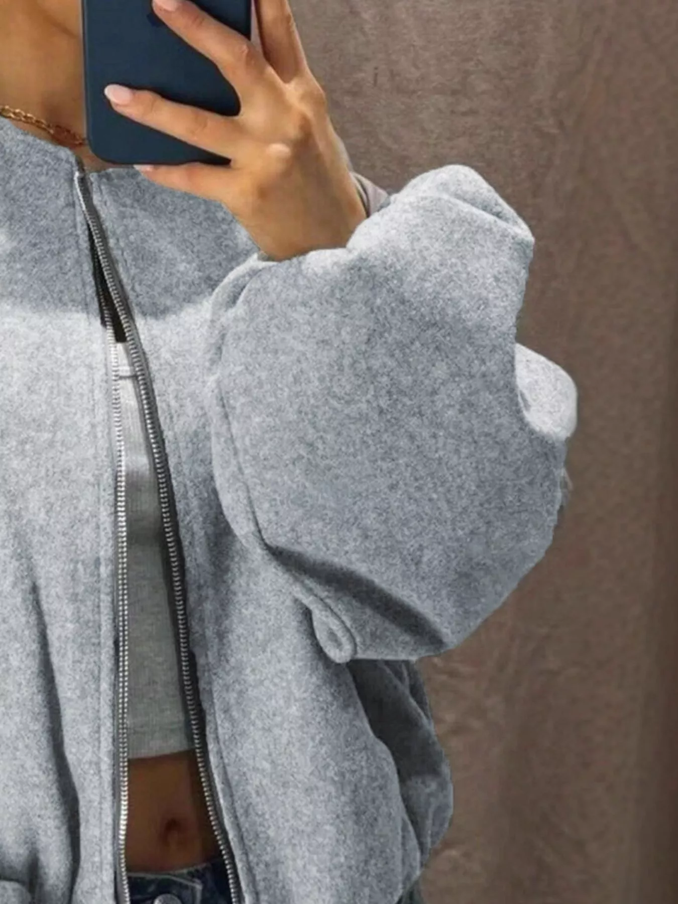 Plus Size Casual Fleece Zip-Up Bomber Jacket - Image 11