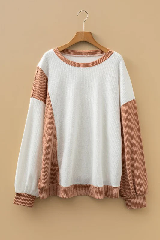 Plus Size Colorblock Cable Textured Top - Image 2