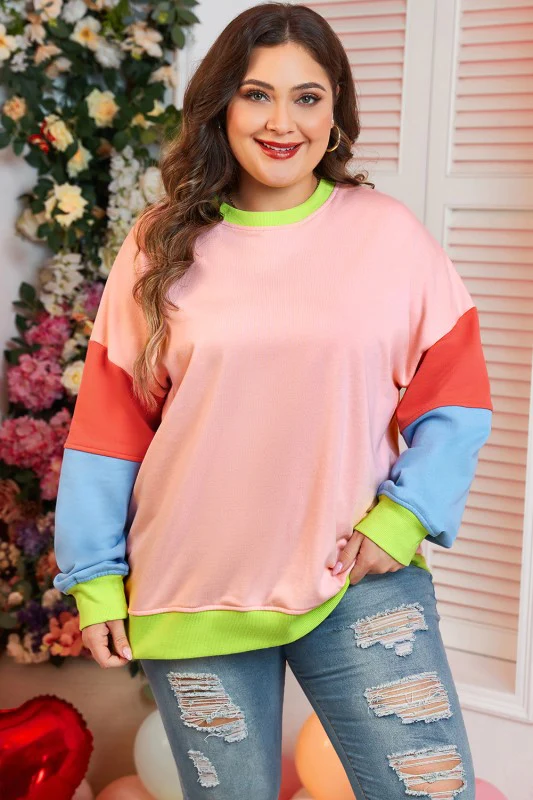 Plus Size Colorblock Crew Neck Sweatshirt