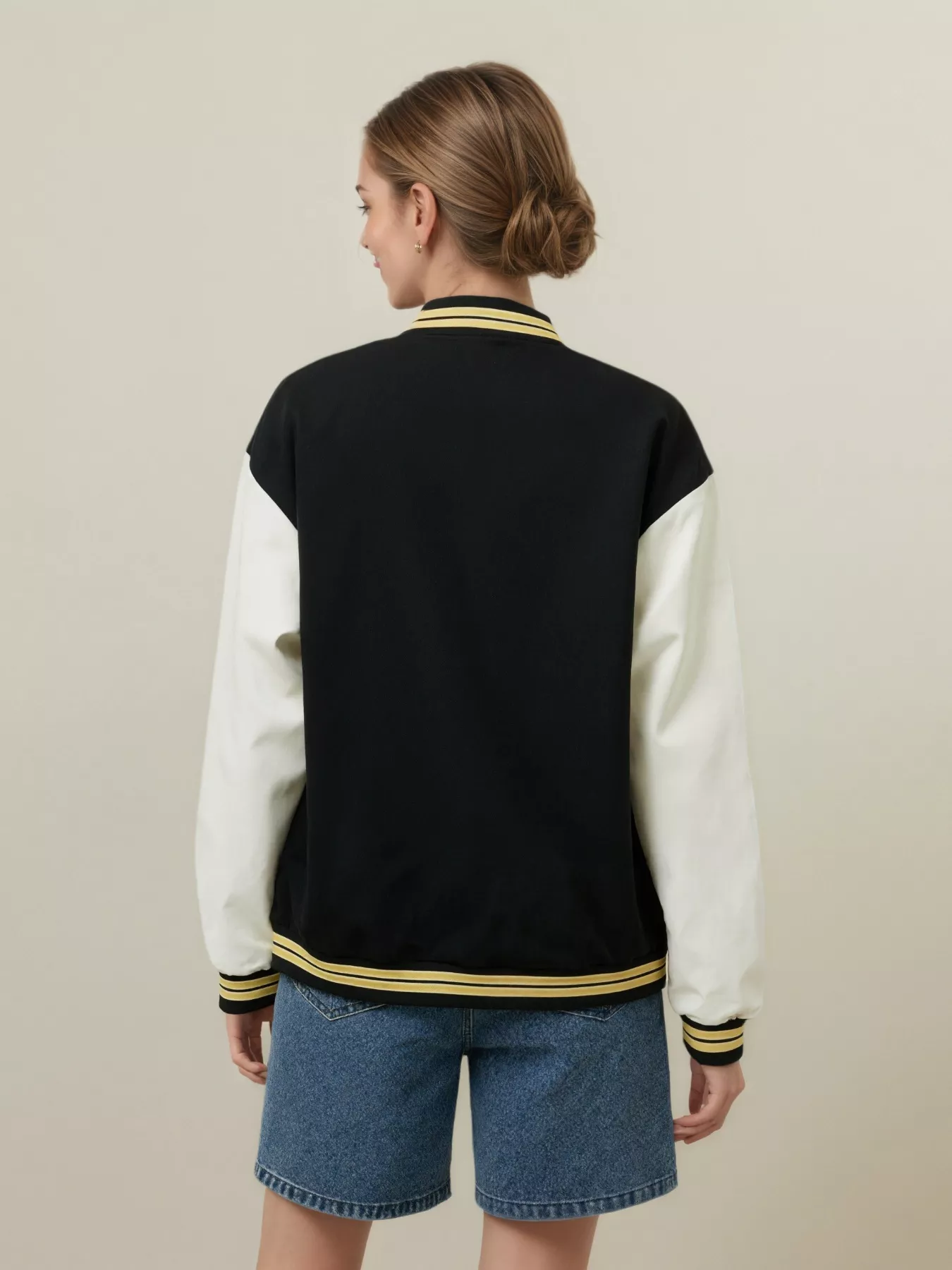Plus Size Contrast Sleeves Snap Down Jacket - Image 3