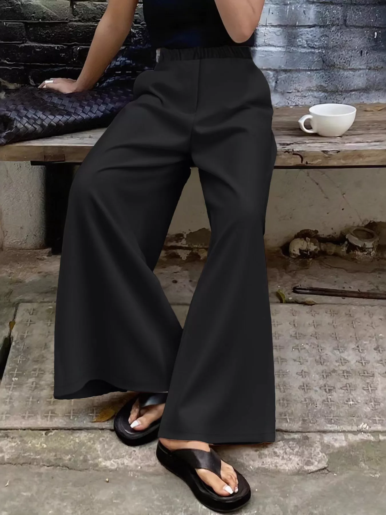 Plus Size Elastic Waist Wide Leg Pants - Image 7
