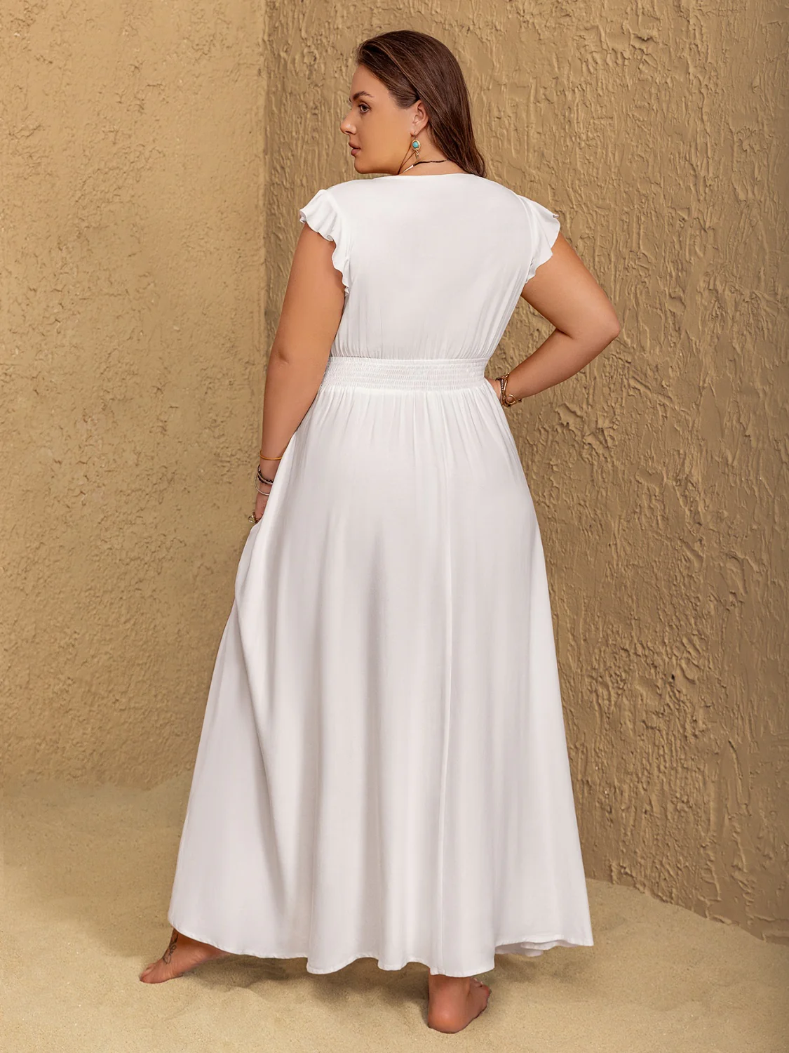 Plus Size Embroidered Floral V-Neck Cap Sleeve Maxi Dress - Image 5