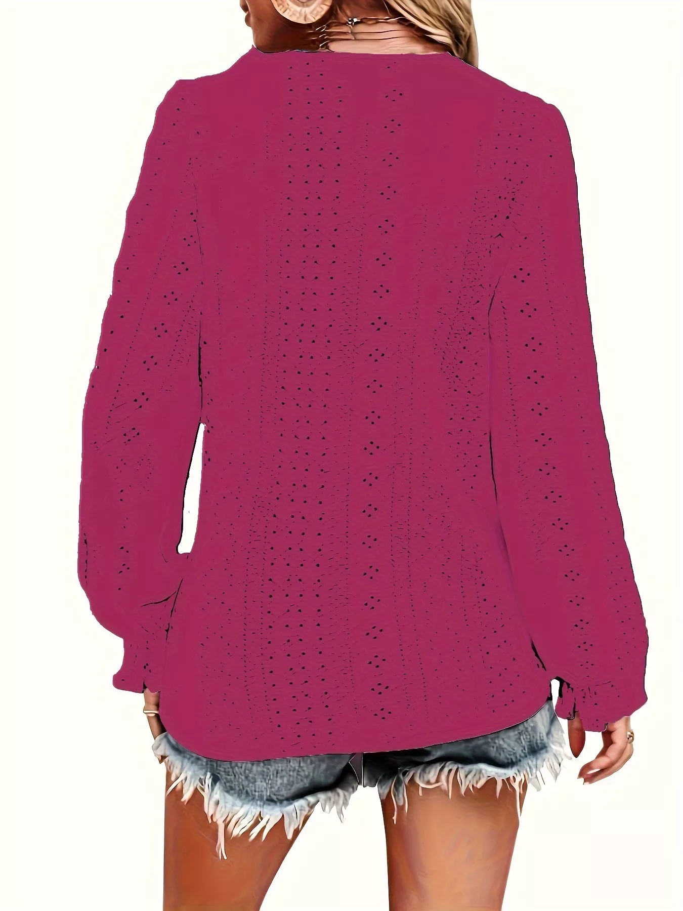 Plus Size Eyelet V-Neck Flounce Sleeve Blouse - Image 17