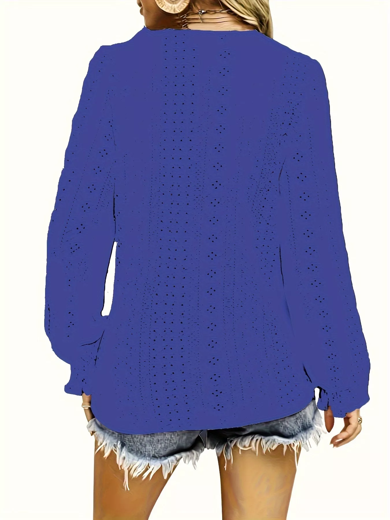 Plus Size Eyelet V-Neck Flounce Sleeve Blouse - Image 2