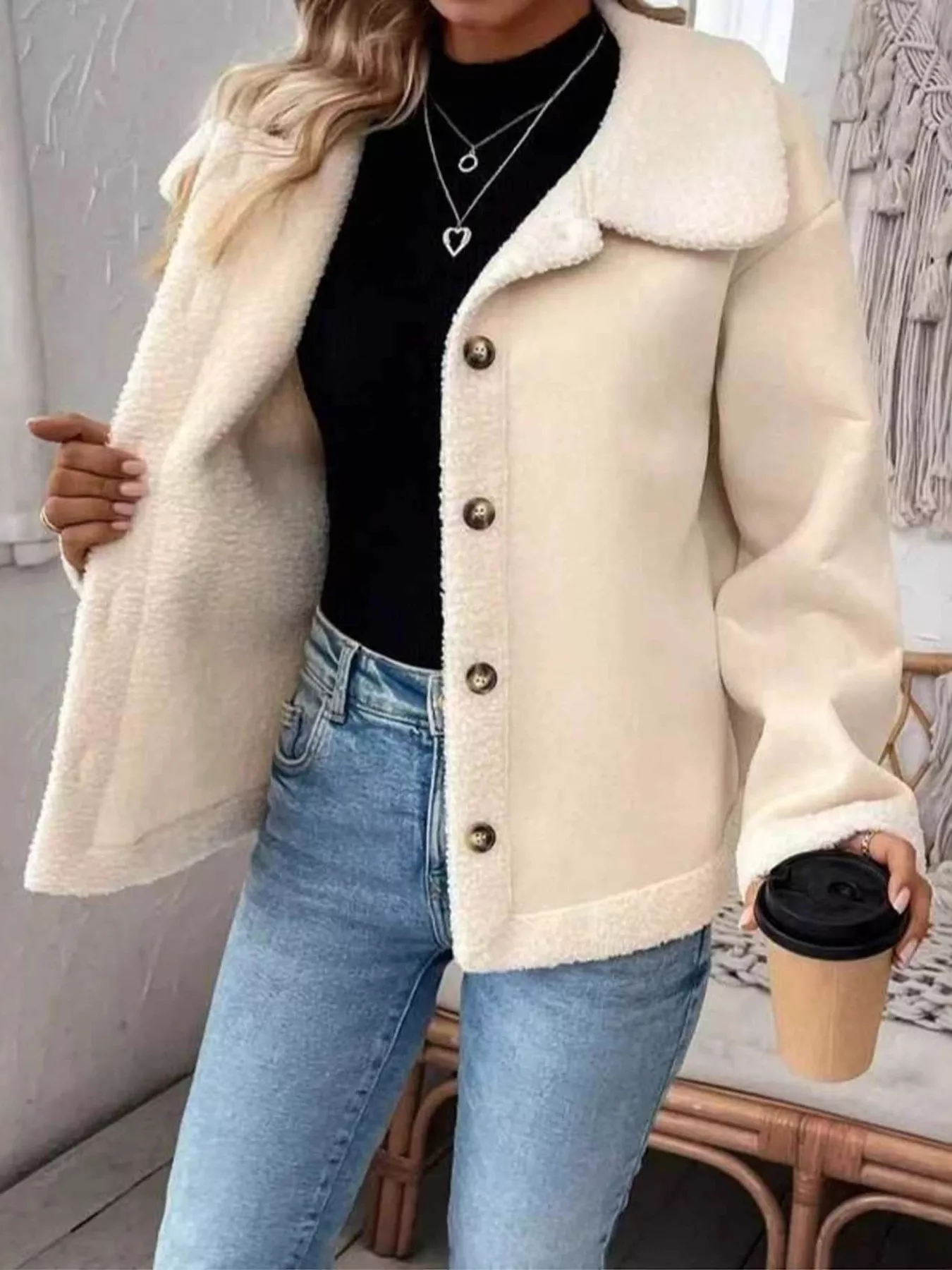 Plus Size Fleece Button-Down Outerwear - Image 3