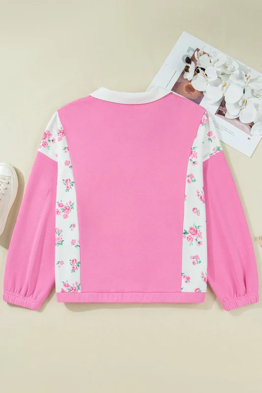 Plus Size Floral Patchwork Elastic Cuff Top - Image 3