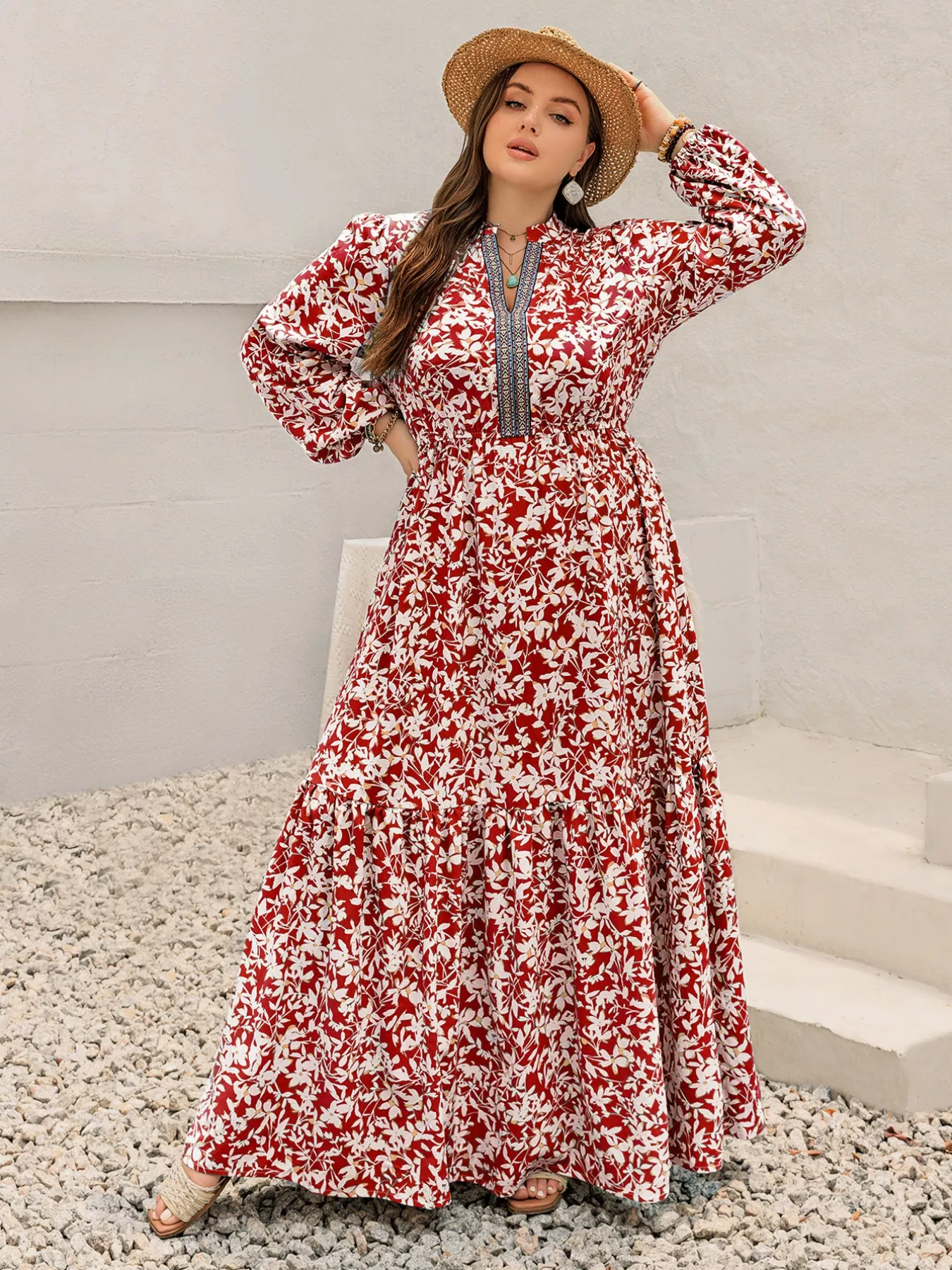 Plus Size Floral Print Long Sleeve Maxi Dress - Image 2