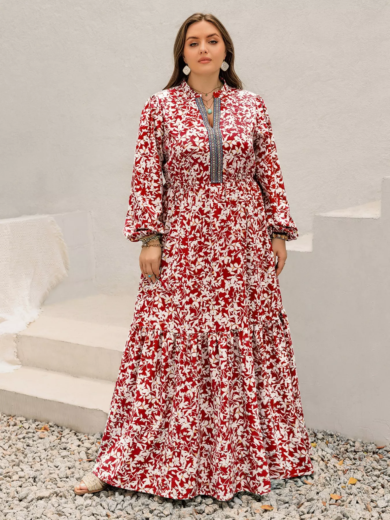 Plus Size Floral Print Long Sleeve Maxi Dress - Image 5