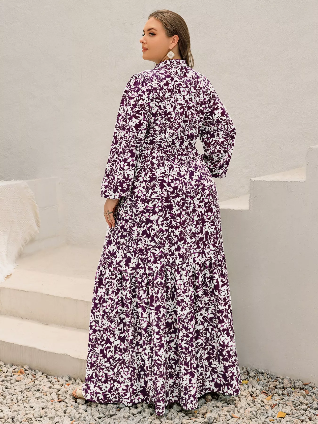 Plus Size Floral Print Maxi Dress with Long Sleeves - Image 8