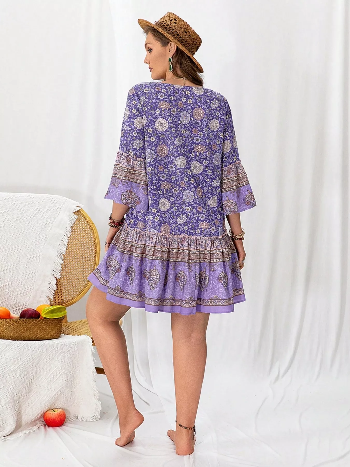 Plus Size Floral Print Ruffle Hem Mini Dress - Image 5