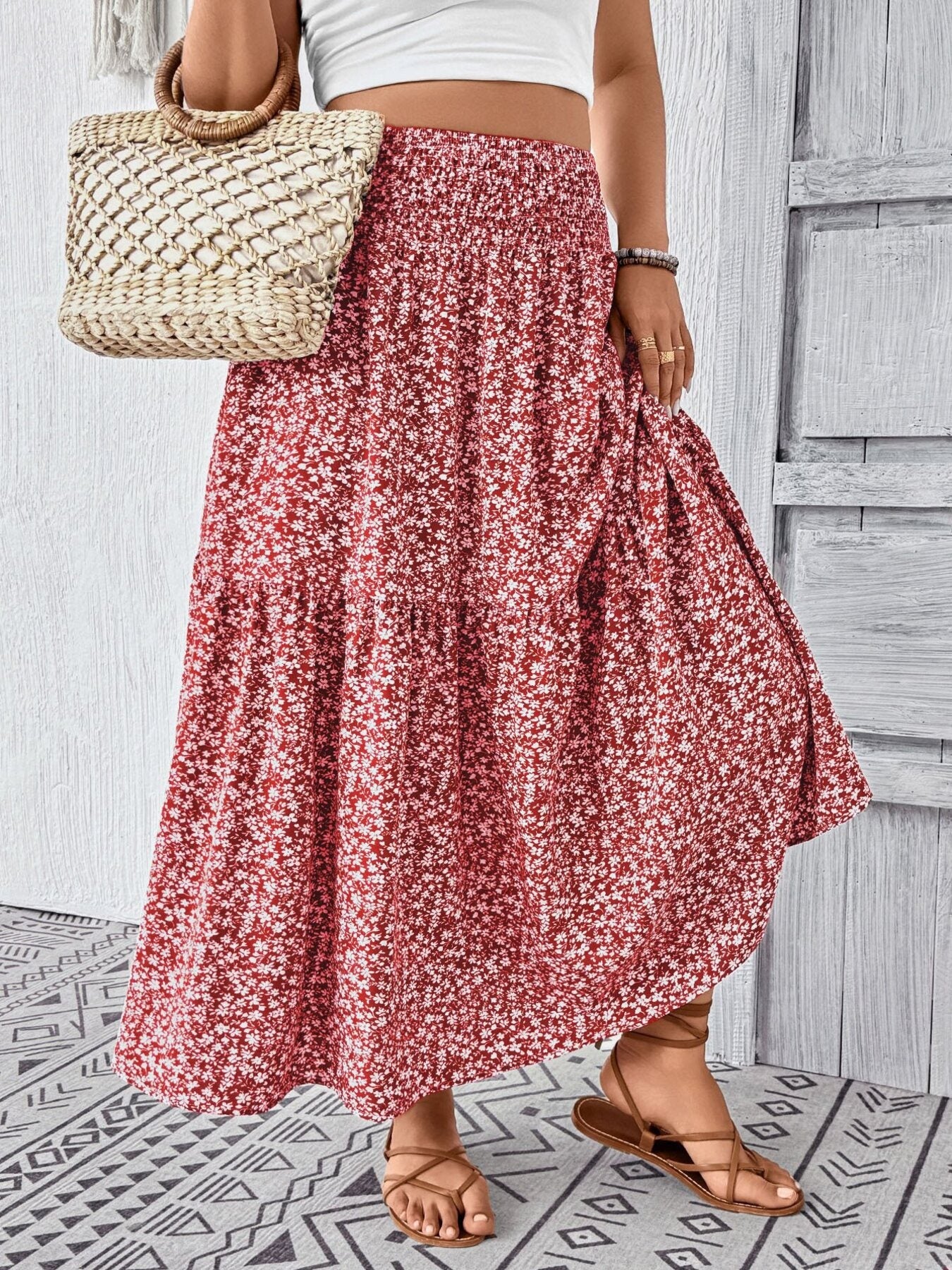 Plus Size Floral Print Tiered Skirt - Image 3