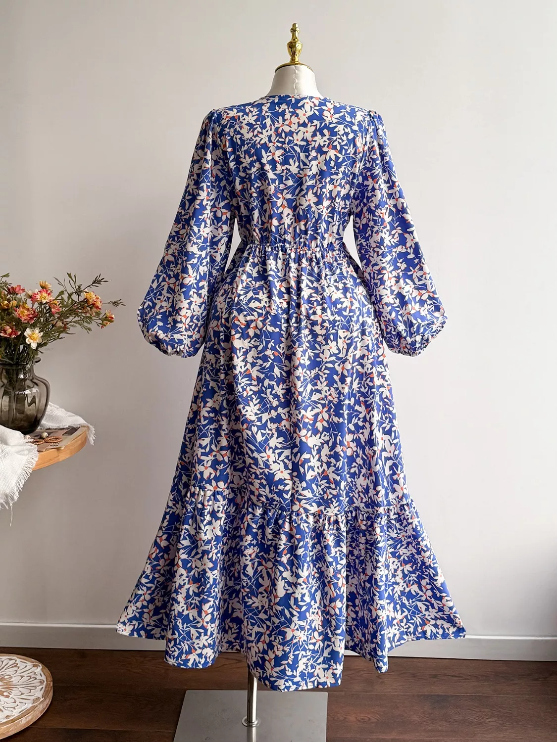 Plus Size Floral Print V-Neck Long Sleeve Maxi Dress - Image 7