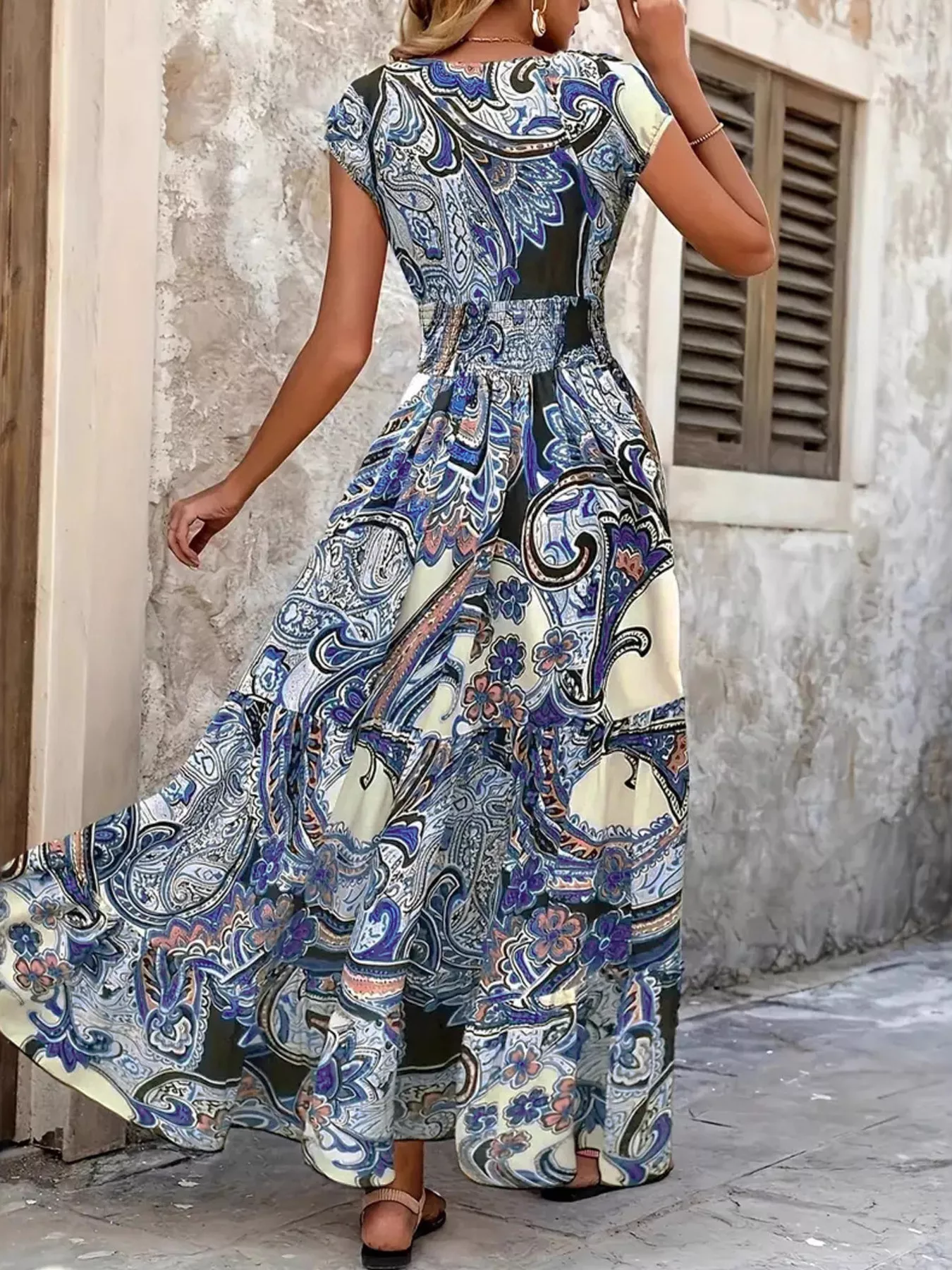 Plus Size Floral V-Neck Cap Sleeve Maxi Dress - Image 2